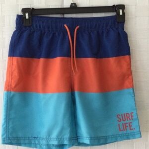 Color-Blocked Board Shorts with Elastic Waistband
